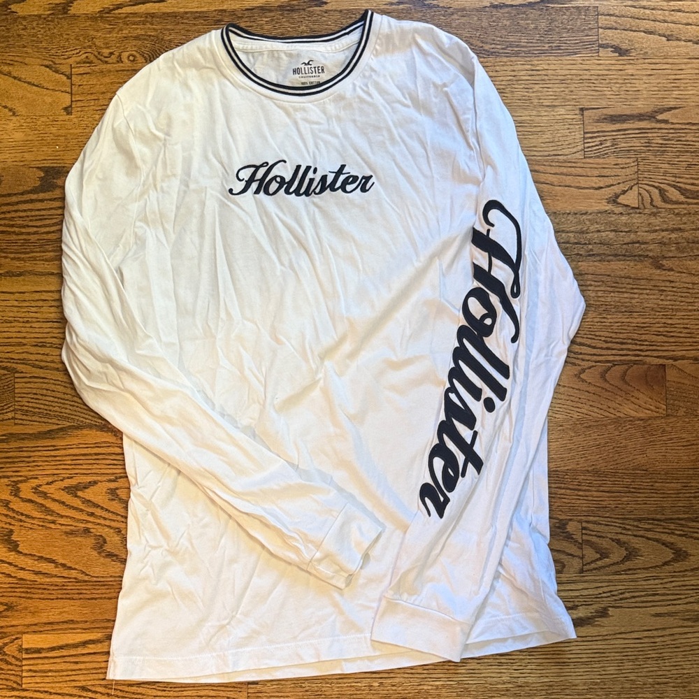 Hollister White Long Sleeve Shirt with Black Script